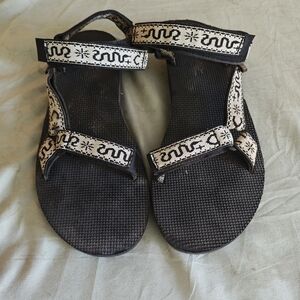 Teva Women's Black Sandals with White Patterned Straps